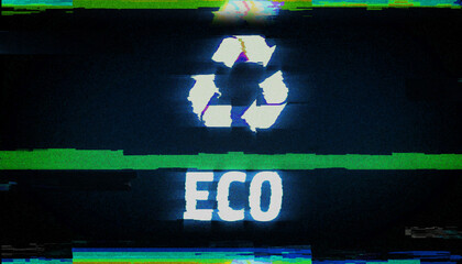 Recycling symbol on analog screen VHS style