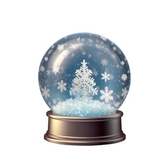 Crystal ball, snowball with snowy Christmas tree in white background. Generative AI