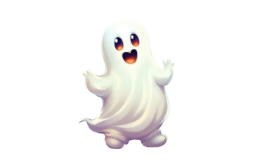 Obraz premium Halloween white Ghost cartoon character on white background. Generative AI