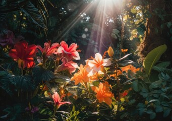 Obraz na płótnie Canvas Majestic Jungle Flower Showcase. Digital Illustration. Generative ai.