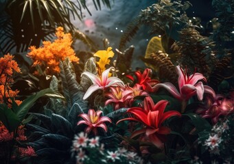 Obraz na płótnie Canvas Vibrant Jungle Flowers. Digital Illustration. Generative ai.