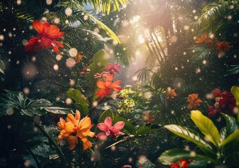 Obraz na płótnie Canvas Lush Rainforest Petals. Digital Illustration. Generative ai.