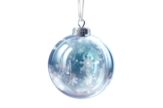 glass blue Christmas ball with bow on white background. Generative AI