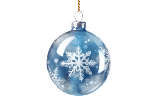 glass blue Christmas ball with bow on white background. Generative AI