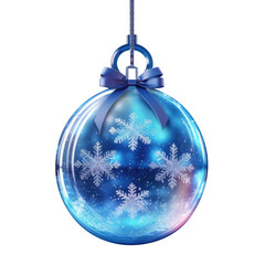 glass blue Christmas ball with bow on white background. Generative AI