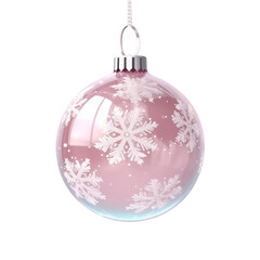glass pink Christmas ball with bow on white background. Generative AI