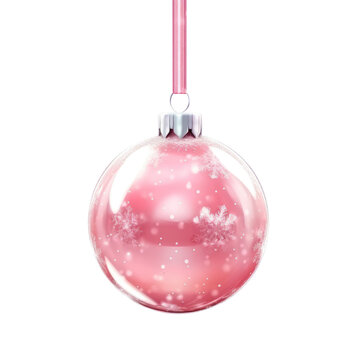 glass pink Christmas ball with bow on white background. Generative AI