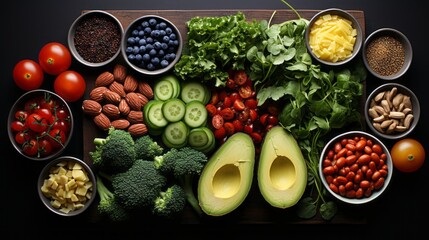 top view background of ingredients and healthy diet