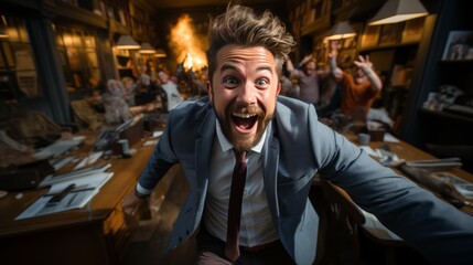 businessman screaming excited with happiness