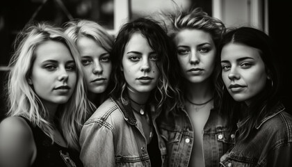 Obraz premium A group of young adult women smiling, looking at camera generated by AI