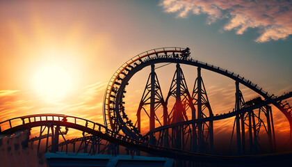 Fototapeta na wymiar Late Afternoon Amusement Park Sunset 03 Generated by AI