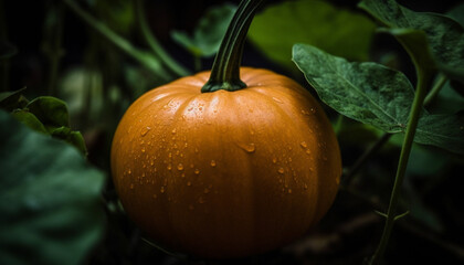 Obraz premium Freshly harvested pumpkin, ripe and organic, perfect for Halloween decoration generated by AI