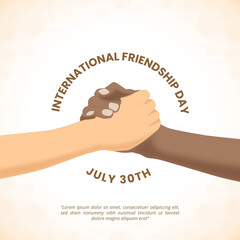 Square international friendship day background with shaking hands