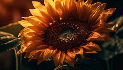 Vibrant sunflower blossom, close up of yellow petal in nature generated by AI