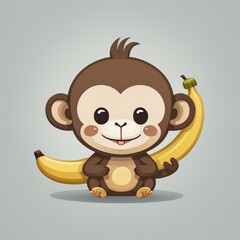 Obraz premium Little brown monkey with a banana, generative ai