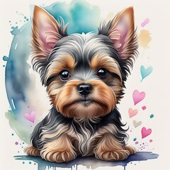 watercolor yorkshire terrier puppy, generative ai