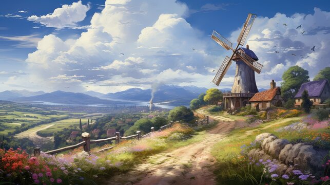 Windmill in the fantasy anime land. 