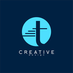 Letter T vector logo design with circles and lines.