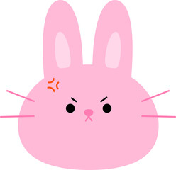 Cute pink angry bunny face emoticon isolated on a white background