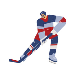 Vector isolated illustration of a hockey player, Olympic Winter Game, Cartoon line art in red and blue colors