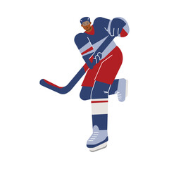 Running hockey player with stick flat style, vector illustration