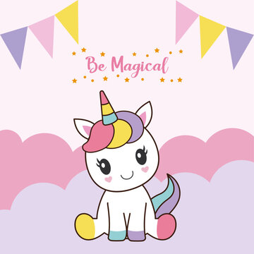 cute unicorn invitation, be magical, birthday