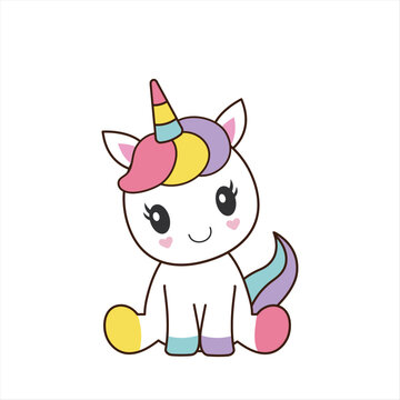 cute colorful unicorn sticker, icon, love unicorn, character
