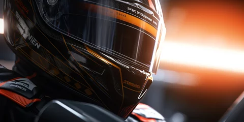 Foto op Canvas formula one racer in a helmet, close-up. ai generative © Oleksandr