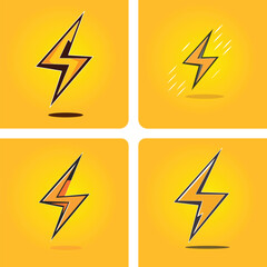 vector lightning thunder sign cartoon symbol and thunderbolt icon illustration.