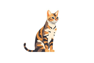 Fototapeta na wymiar Bepngal Cat, Minimalist Style, White Background Cartoonish, Flat Illustration. Logo. Generative AI