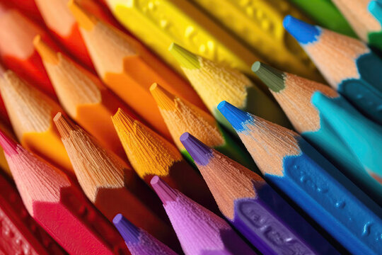 Assortment Of Pastel Pencils In Vibrant Rainbow Spectrum. Generative AI