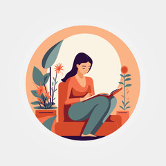 woman sitting in armchair reading