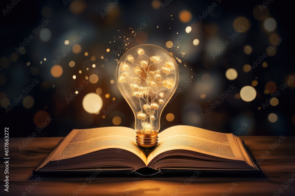Poster light bulb in a book is opening up generative ai