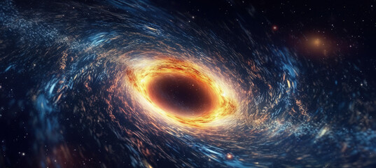 Celestial Vortex: A cosmic ballet unfolds, with a celestial vortex of swirling nebulae and distant stars converging towards a black hole, showcasing the profound beauty and mystery of the universe. 