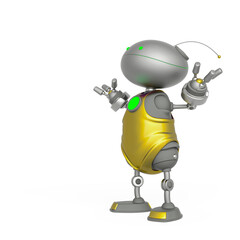 mini bot is standing up and also looking up with the arms wide open