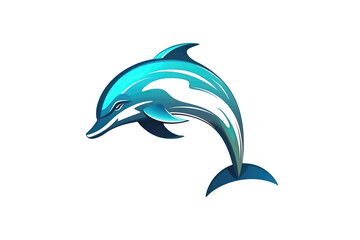 Dolphin, Minimalist Style, White Background Cartoonish, Flat Illustration. Logo. Generative AI