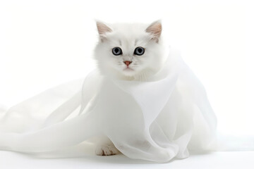 Fototapeta premium Kitten In Ghost Costume On White Background. Generative AI