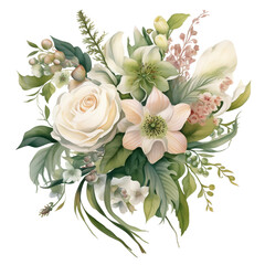 Vintage Green Wedding Decoration: Wedding Bouquet Clipart Watercolor, made with generative AI 