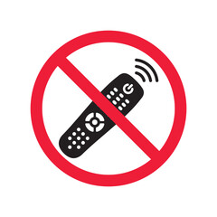 Forbidden Prohibited Warning, caution, attention, restriction label danger. No Remote controller vector icon. Remote control flat sign design. Tv Television remote controller symbol pictogram. UX UI