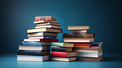 ai generated illustration stack of books against blue background