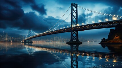 bay bridge at night, Classic view of San Francisco Bay Bridge. - obrazy, fototapety, plakaty