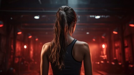 Fototapeta na wymiar Back side view Woman in gym.