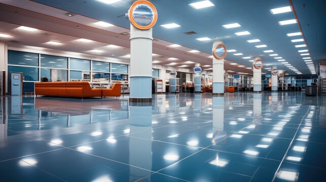 Interior Of Empty Car Dealership, Car Showroom Interior.