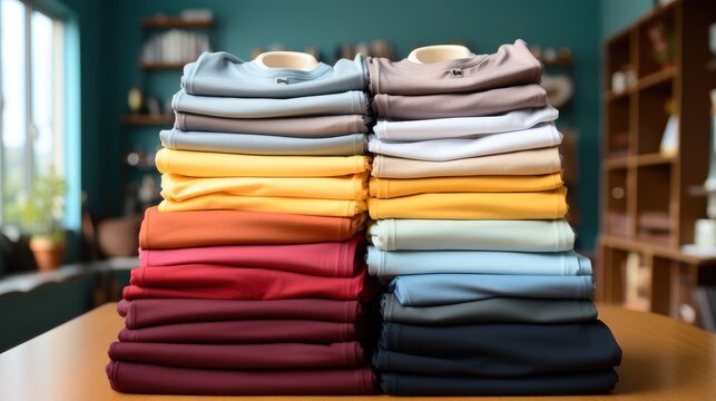 Pile of t shirts with with a clean background.