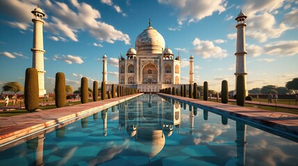 Taj Mahal at sunset, Fabulous Taj Mahal. - obrazy, fototapety, plakaty