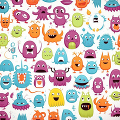 Fototapeta premium Flat vector cute doodle monsters pattern