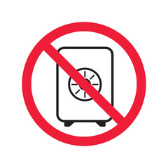 Forbidden safe icon. Warning, caution, attention, restriction, label. Bank safe box icon. Safe lock vector icon. Money safe flat sign design. Safe pictogram symbol. No vault icon. UX UI icon