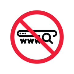 Website search vector icon. Site search flat sign design. Web site loupe search symbol pictogram. Forbidden Prohibited Warning, caution, attention, restriction label danger. URL sign. UX UI web icon