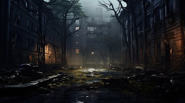 illustration of zombie men and women in the city