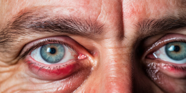 Red irritated bloodshot eyes, closeup detail. Generative AI